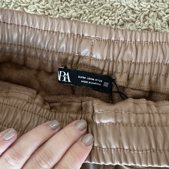 Brown Faux Leather Zara Joggers - Picture 2 of 3